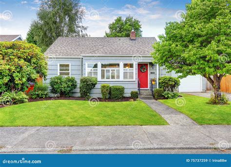 Exterior of Small American House with Blue Paint Stock Image - Image of ...