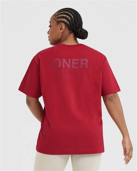 Classic Mirror Graphic Oversized T Shirt Washed Red Wine Oner Active Us