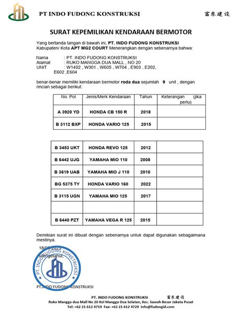 Surat Keterangan Kepemilikan Kendaraan Pdf