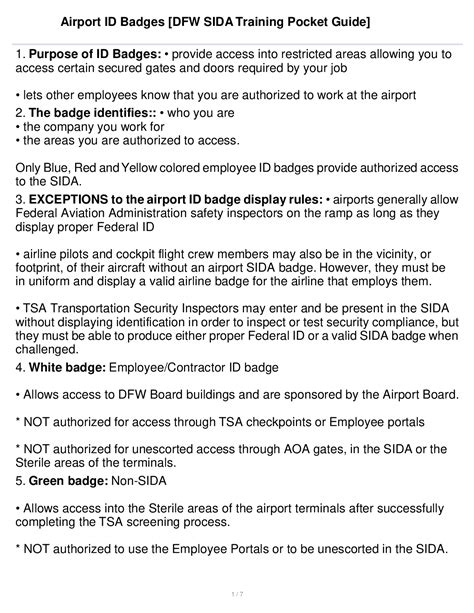 Airport Id Badges Dfw Sida Training Pocket Guide 2022 With Complete