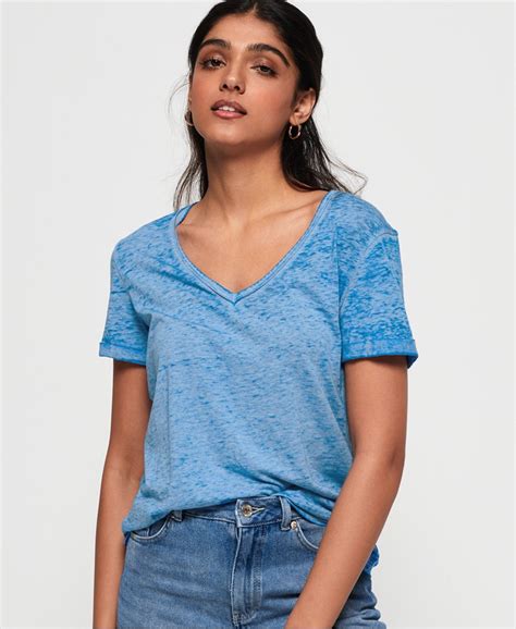 Womens Burnout Vee T Shirt In 70s Blue Superdry Us