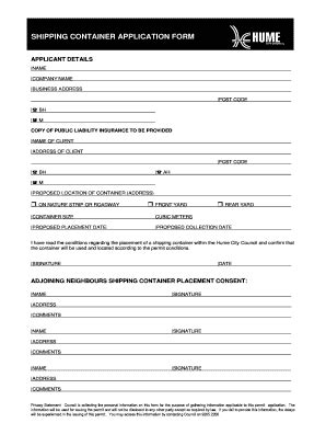 Fillable Online Hume Vic Gov Shipping Container Application Form Hume