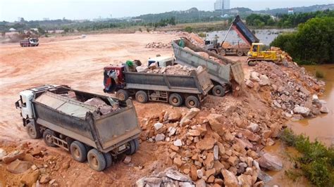 Incredible Excellent Techniques Operator Dozer Pushing Stone Land