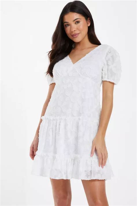 White Chiffon Floral Smock Mini Dress Quiz Clothing