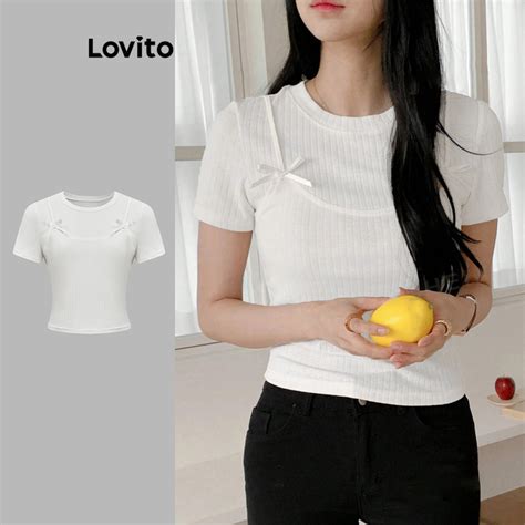 Lovito Women Casual Plain Structure Line T Shirt L95ED338 Shopee