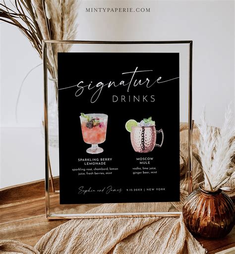 Signature Drinks Sign, Cocktails, Wine, Beer, His and Her, Classic