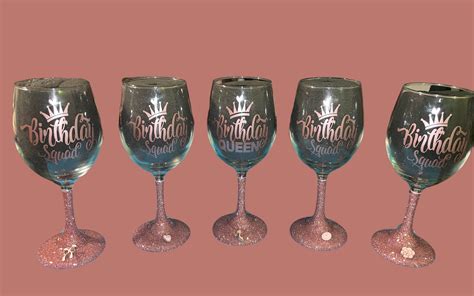 Birthday Squad Birthday Queen Glittered Wine Glasses Etsy