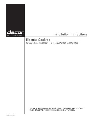 Installation Instructions Electric Cooktop | Manualzz