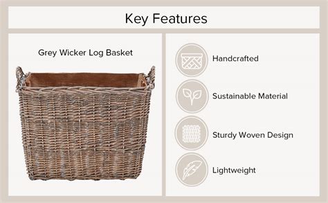 Wovenhill Rectangular Wicker Log Basket Handmade Jute Lined Wood