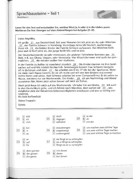 Test Sprachbausteine Sprachbausteine Teil Modelltest Lesen