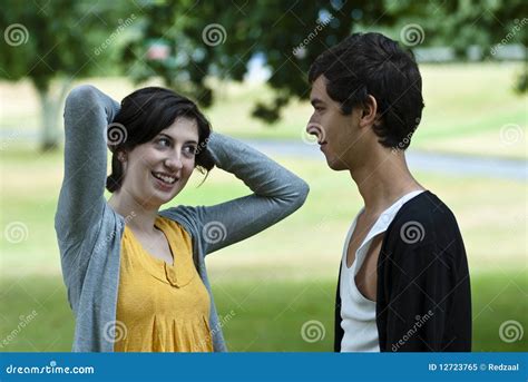 teenage girl flirting  teenage boy stock image image  people