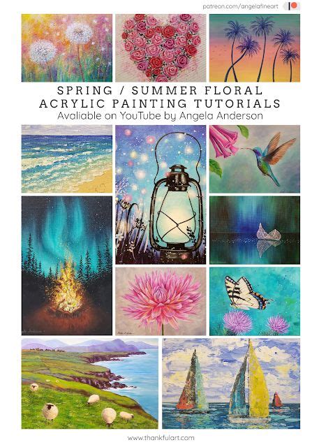 Spring Summer Floral Acrylic Painting Tutorials Free On Youtube By Angela Anderson