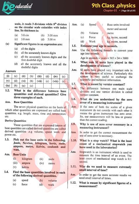 Chapter 1 Physics 9th Class Notes Matric Part 1 Notes