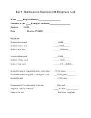 Lab 3 Stoichiometric Reactions With Phosphoric Acid Report Sheet Docx