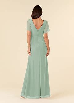 Agave Azazie Marianne Sheath V Neck Pleated Chiffon Floor Length Dress