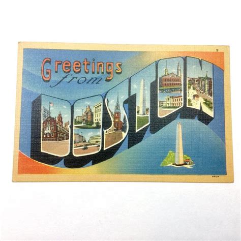 Greetings From Boston Large Letter Linen Postcard Vintage Etsy