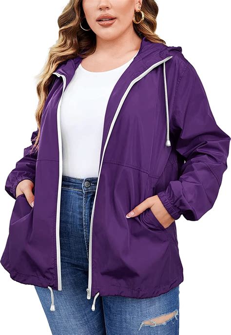 Women's Plus Size Rain Jacket Waterproof Rain Coat Lightweight ...