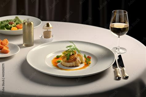 Exquisite Fine Dining An Elegant Photograph Showcasing A Beautifully Plated Gourmet Dish In A