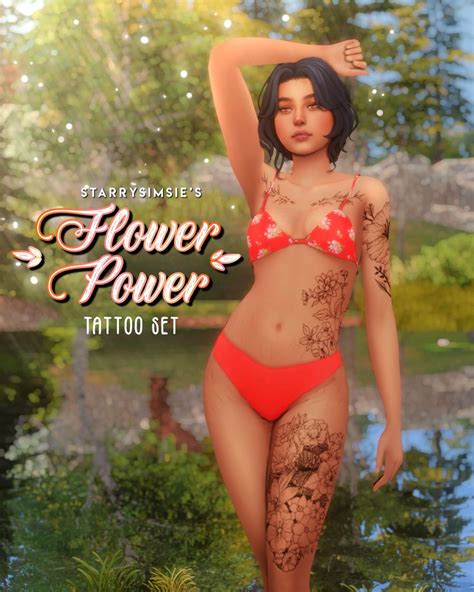 Flower Power Tattoo Set StarrySimsie On Patreon In 2023 Sims 4