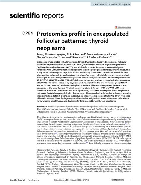 Pdf Proteomics Profile In Encapsulated Follicular Patterned Thyroid