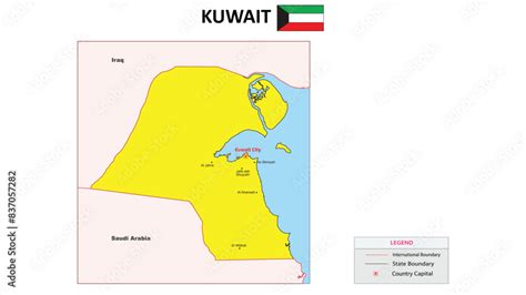 Kuwait Map. Major city in Kuwait. Political map of Kuwait with border ...