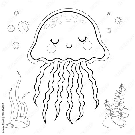 Cute Jellyfish Coloring Page Vector Illustration isolated on White. … | Libro de dinosaurios ...