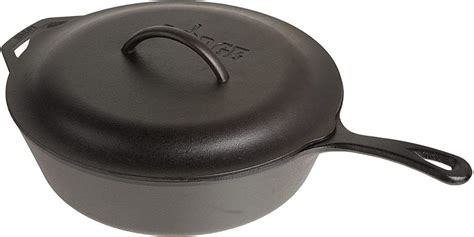 Lodge L10cf3 Deep Cast Iron Skillet With Lid 5 Quart