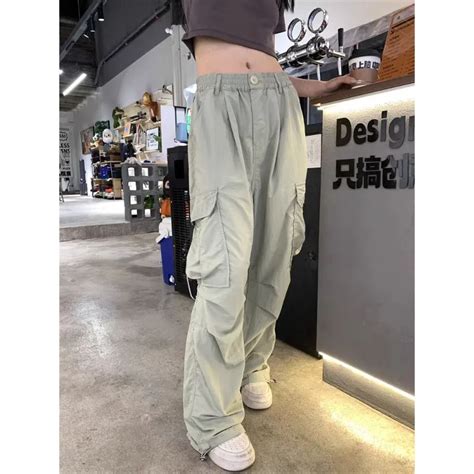 Deeptown Y2k Streetwear Cargo Parachute Pants Women Gyaru Baggy Pleated