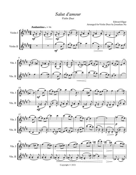 Salut D Amour Violin Duet Arr Jonathan Na By Edward Elgar Sheet