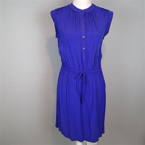 Ann Taylor Loft Women S Dress Drawstring Blue Color Block Sleeveless