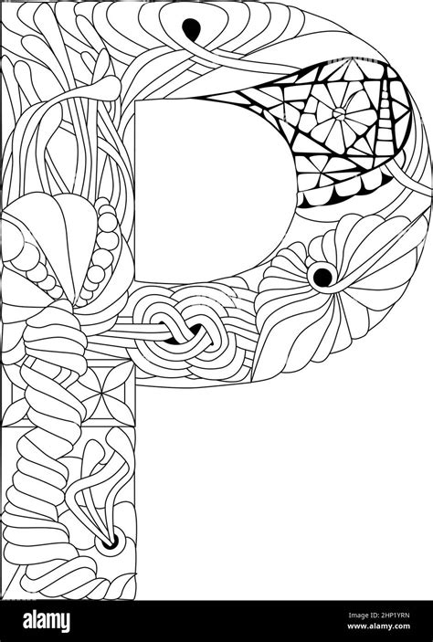 Zentangle De La Letra P Para Colorear Objeto Decorativo Del Vector