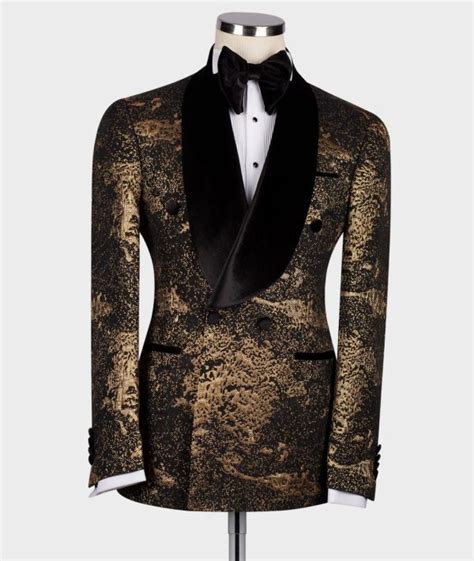 Petroleum Collection Gold And Black Velvet Shawl Lapel Tuxedo