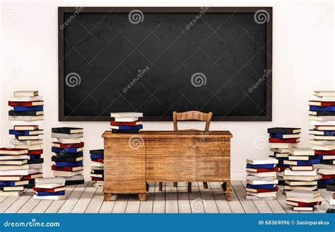 Salle De Classe Tableau Noir Sur Le Mur Blanc Avec La Table Chaise Et