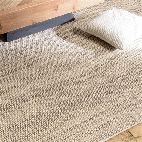 Tapis Rectangulaire En Laine Tiss E Couleur Blanc Et Kaki Quentin