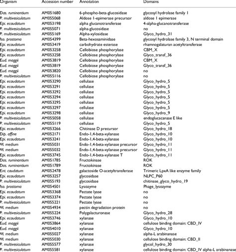 Enzymes Involved In The Degradation Of Complex Carbohydrates That