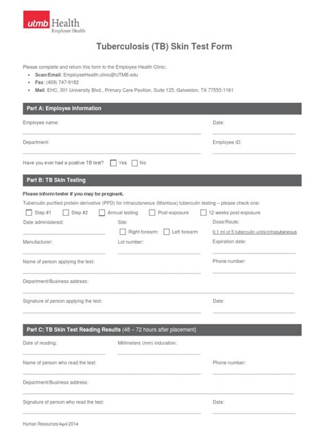 Tb Skin Test Form Immunology Animal Diseases