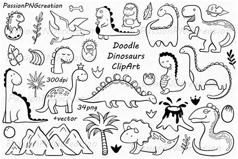 Doodle Dinosaur Clipart Hand Drawn Clipart Vector Ai Eps Etsy Clip