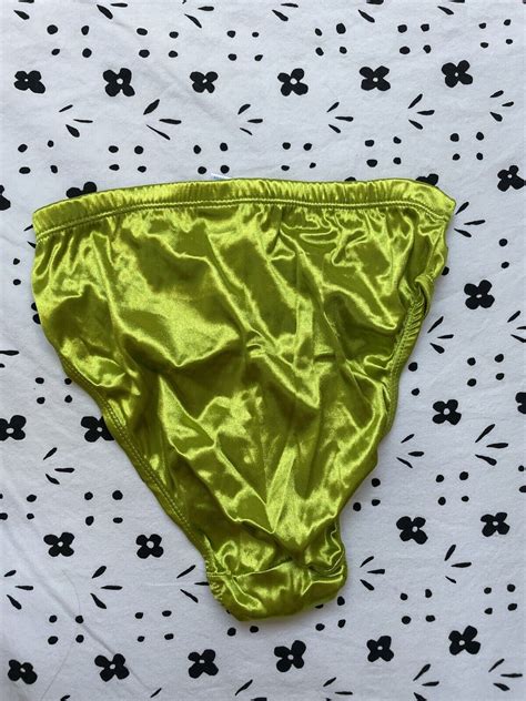 Vtg Shiny Green Slippery Satin Hi Cut Bikini S Y K Gem