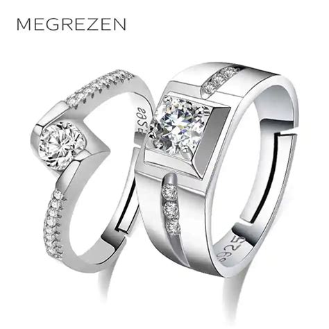 Pair Engagement Rings For Couples Silver Adjustable Wedding Ring With