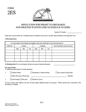 Fillable Online Dep State Fl WASTEWATER APPLICATION BFORMb 2ES