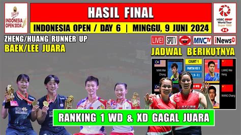 Hasil Final Indonesia Open 2024 Hari Ini BAEK LEE Juara RANKING 1