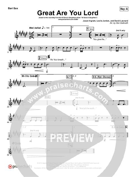 Great Are You Lord Bari Sax Sheet Music Pdf All Sons And Daughters