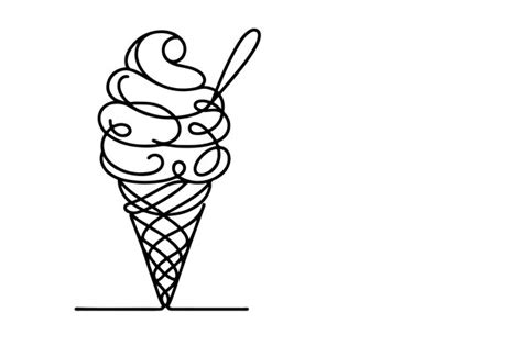 Un Dibujo Continuo De Una Línea Negra Del Icono Del Helado Contorno De