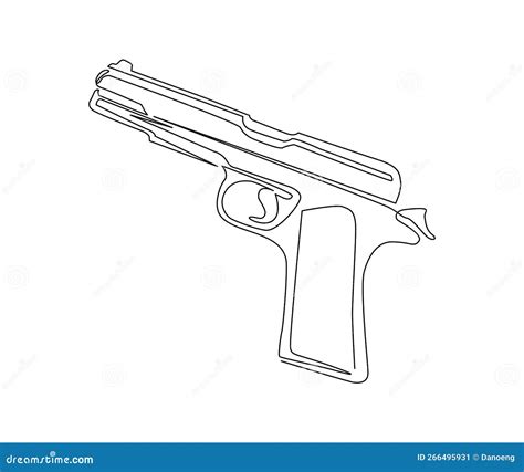 Continuous One Line Drawing of Hand Gun. Gun Weapon Single Line Art Vector Design Stock ...