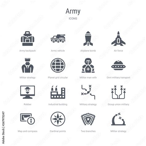 Stockvektorbilden Set Of 16 Vector Icons Such As Militar Strategy Two