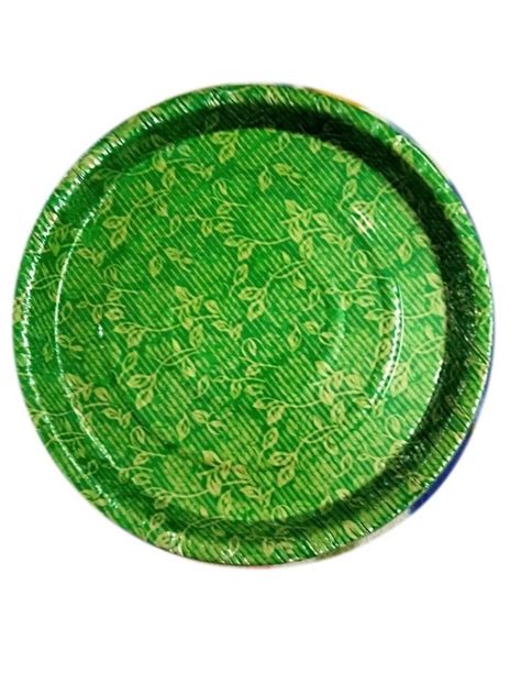 Green 8 Inch Laminated Printed Paper Plate For Event And Party