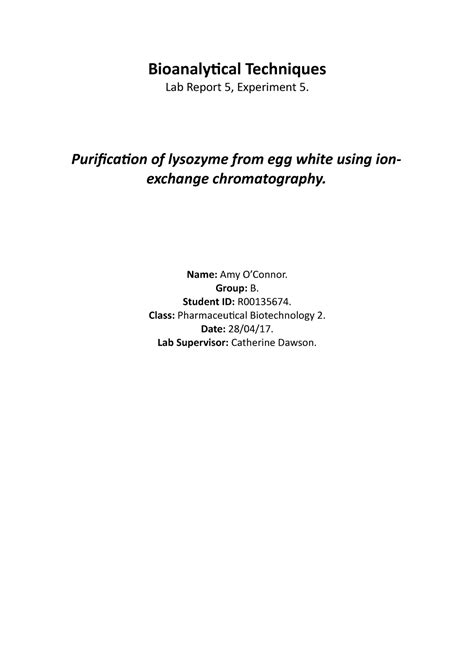 Bioanalytical Techniques Experiment 4 Bioanalytical Techniques Lab Report 5 Experiment 5