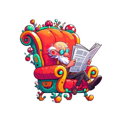 Premium Vector Cartoon Chair Grandfather Reading Newspaper Vector