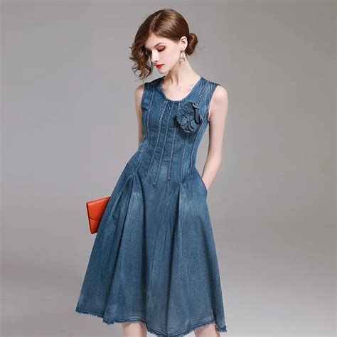 Women Long Denim Dress 2017 Summer Fashion Retro Sleeveless Midi Dress