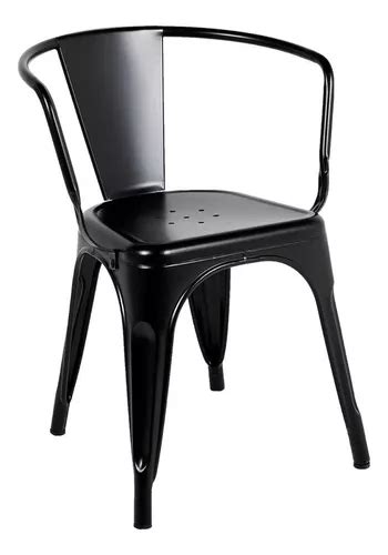 Silla Tolix Color Negro Con Descansabrazos Estructura Metalica Acero